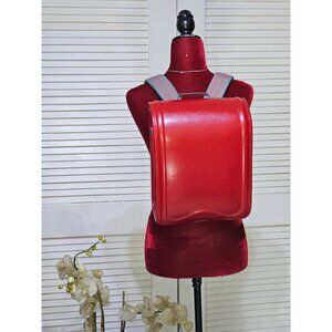 Olivier Enfants Kids Red Leather Vintage Japanese School Backpack Id Tag 2709